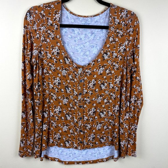 American Eagle Soft & Sexy Slub Yellow Floral Top - Picture 1 of 9